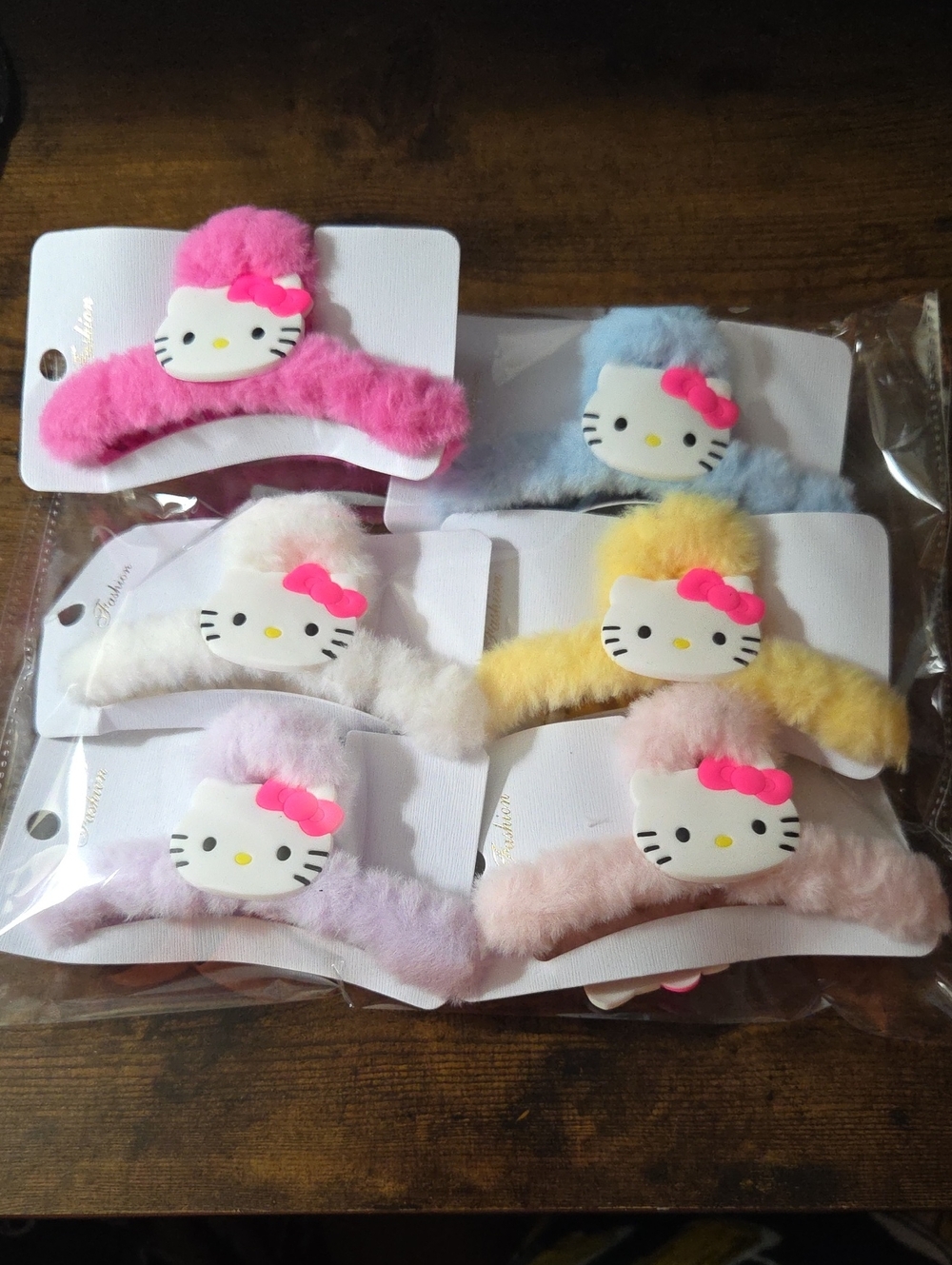 Plush Hello Kitty Style Kids Hair Clips - Pastel Multi